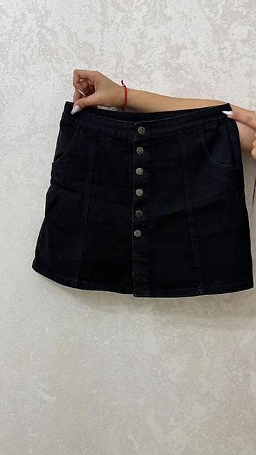 Lixiang: Qara cins ətək - Material: sıx cins (denim), elastiksiz - Rəng: tünd — 2