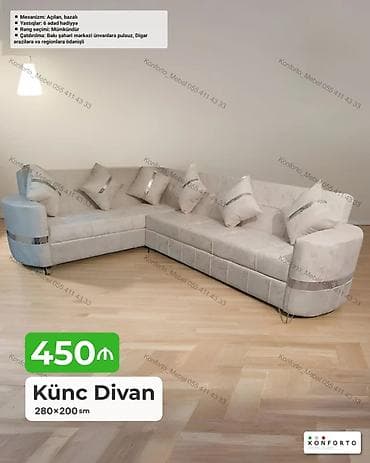 sandiqlar: Künc Divan – 280×200 sm - Mexanizm: açılan, bazalı (yataq funksiyalı — 1