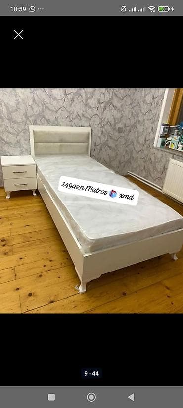 Çarpayılar: Tək nəfərlik ağ çarpayı dəsti - Rəng: ağ - Müasir, yumşaq başlıq — 1