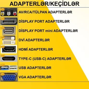 Digər kompüter aksesuarları: Adapterlər/Keçidlər ⭐AV to VGA – 15 AZN ⭐AV to HDMİ – 12 AZN ⭐Display