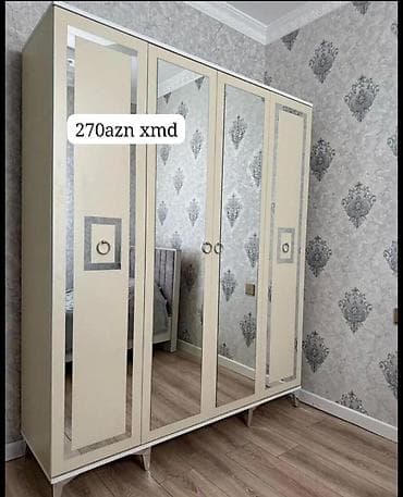qardirob otagi: 4 qapılı, Güzgülü, Bej, Açılan, Düz dolab — 1