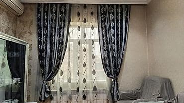 hazir perde: Qara-gümüş rəng palitrasında klassik naxışlı 2 ədəd pərdə dekoru — 1