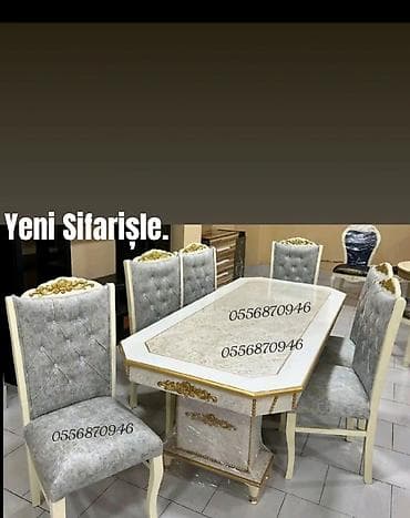 elcilik sekilleri: Qonaq otağı üçün, Yeni, Açılmayan, Dördbucaq masa, 6 stul — 5