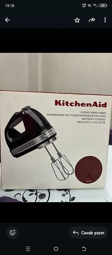 əl utusu: KitchenAid 9 Speed Hand Mixer – əl mikseri Xüsusiyyətlər: - 9 sürət — 4
