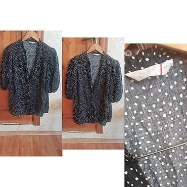 Qara rəngdə xırda ağ xallı qadın bluzası Razmer 42 XL Qiymət 3m Unvan — 1