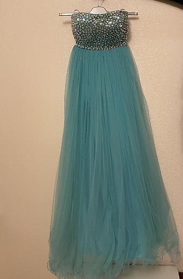 Zümrüd-mavi rəngdə uzun ziyafət geyimi - Üst hissə: büst hissəsi tam — 3