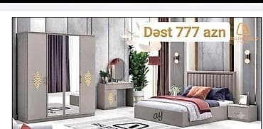 Yataq otağı dəsti - Rəng: boz, qızılı naxış detallar ilə -