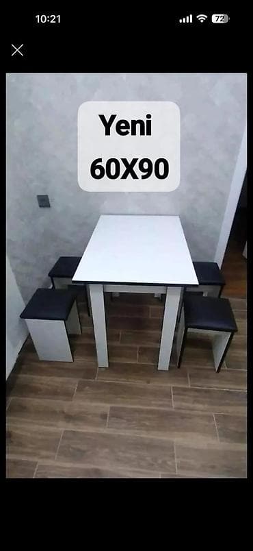 kuxna ucun masa: Mətbəx üçün, Yeni, Açılmayan, Dördbucaq masa, 4 stul — 1