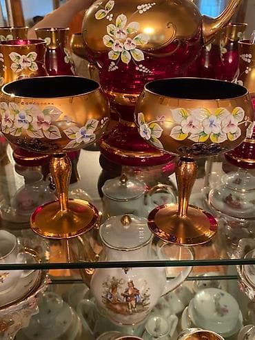 Qədəhlər, rəng - Qızılı, Şüşə, 2 ədədli dəst, Çexiya