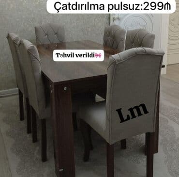 metbex mebileri: Для кухни, Новый, Нераскладной, Прямоугольный стол, 4 стула — 6