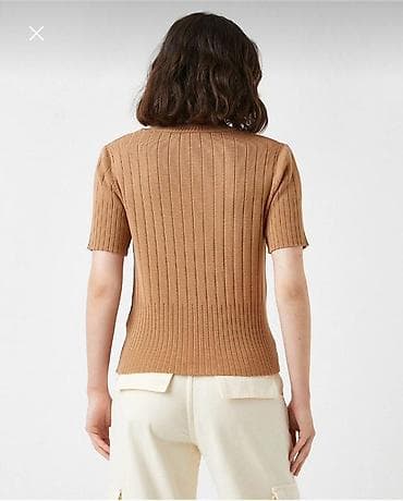 Qadın rib toxumalı qısaqol sviter - Rəng: karamel/qəhvəyi - Dizayn — 1