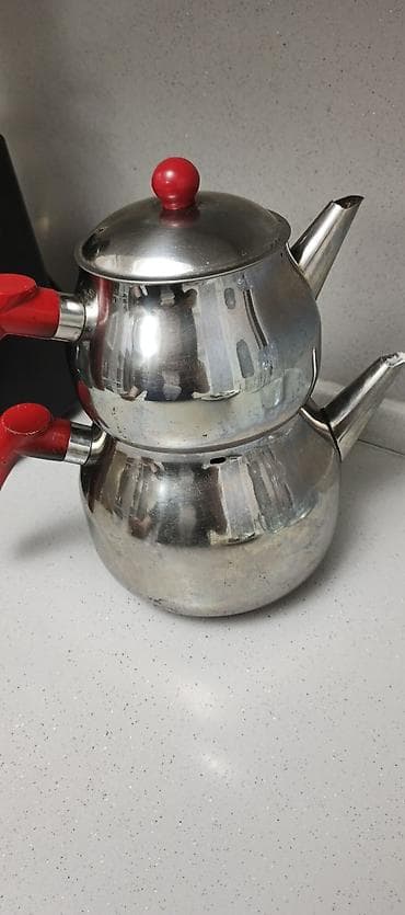 parda: İşlənmiş, rəng - Gümüşü, Dəm caydanı, Paslanmayan polad, 3 l, Türkiyə — 3