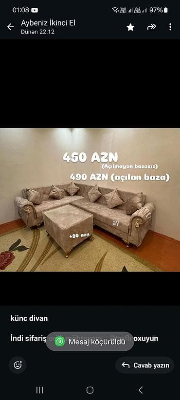 Künc divan, Qonaq otağı üçün, Bazasız, Açılmayan — 3
