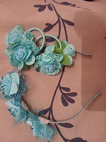 Zərif mavi rəngli saç aksessuarları dəsti - 2 ədəd elastik saç