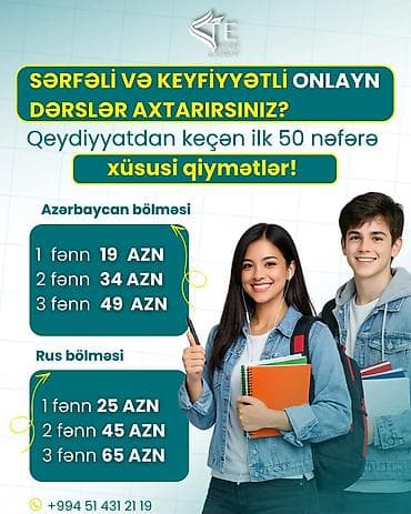 Xidmətlər: Repetitor, Riyaziyyat, Biologiya, Fizika, Rus dili, Azərbaycan dili, İmtahanlara hazırlıq, Abituriyent hazırlığı — 10