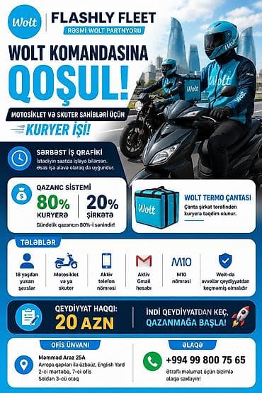 online operator isi: Moto-kuryer tələb olunur, Gündəlik ödəniş, Təcrübəsiz — 1
