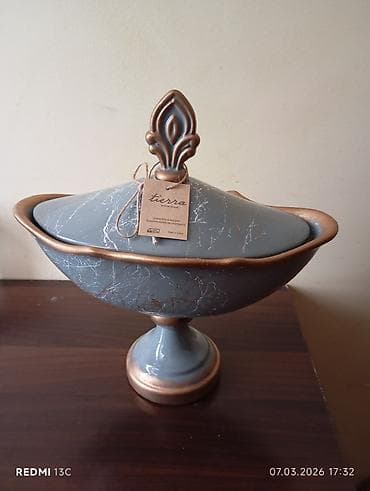 aksesuar qabı: Keramik dekorativ qab – “Tierra” (qapaqlı, ayaqlı) - Material — 3