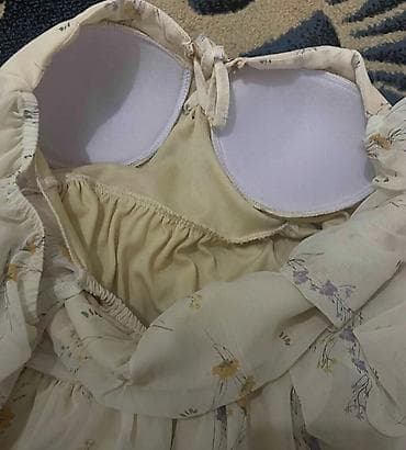 ketan don: Zərif çiçək naxışlı şifon qısa don - Rəng: açıq krem üzərində sarı və — 3