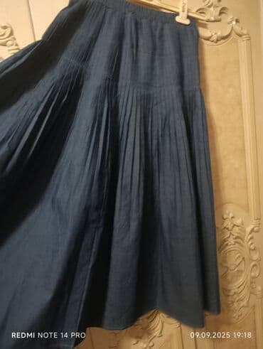 джинсовые юбки на пуговицах: Mavi cins ətək - Model: pliseli, A-kesimli, dizdən aşağı uzunluq - — 2