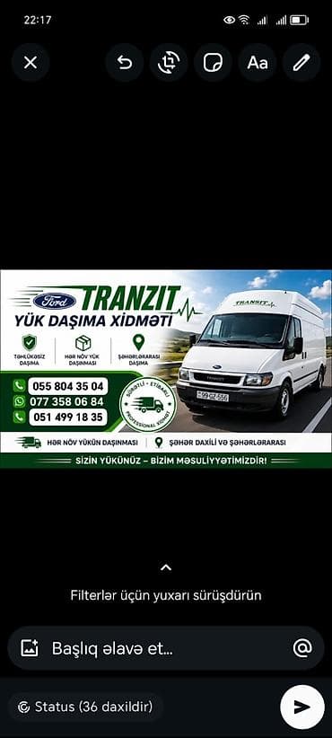 catdirilma: Ford Transit ilə yükdaşıma xidməti təqdim olunur. Xidmət şəhərdaxili — 1