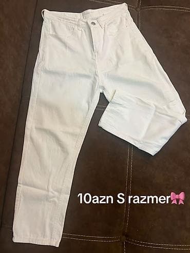 Ağ rəngli şalvar - Ölçü: S - Material: denim/çəkmə parça - Kəmərli