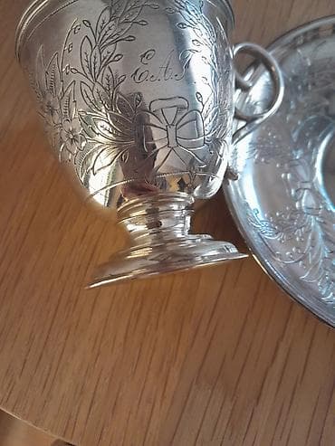 RUSSIAN, VICTORIAN silver TEA CUP & SAUCER, 1892, 120 gramm — 2