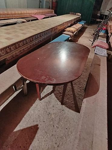 kamp stolu: Qonaq masası, İşlənmiş, Açılmayan, Taxta, Oval masa — 4