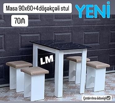 masa və stullar: MASA + 4 TABURETKA Yeni və sifarişlə. Qiymət: 65₼ Döşəkçəli: 70₼ — 2