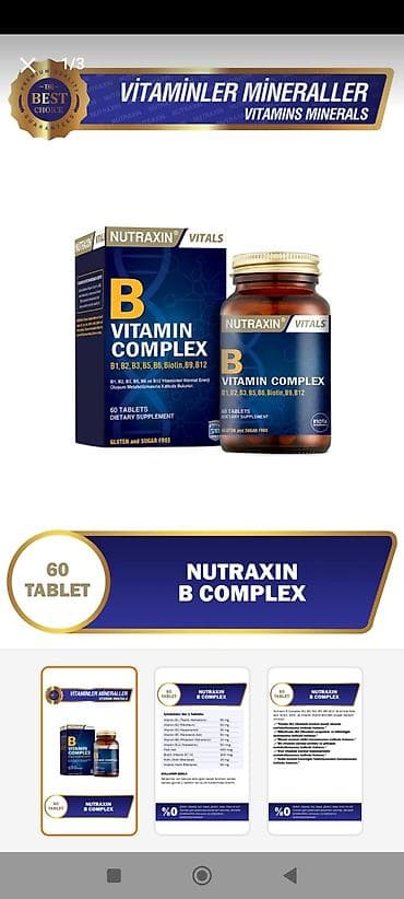 deri paltar: Nutraxin B Complex – 60 tablet Tərkib (1 tablet): - Vitamin B1 — 1