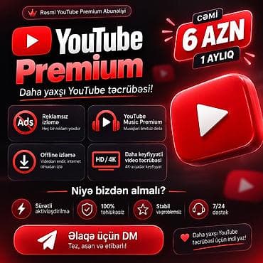 YouTube Premium – Rəsmi abunəlik Xüsusiyyətlər: - Reklamsız izləmə