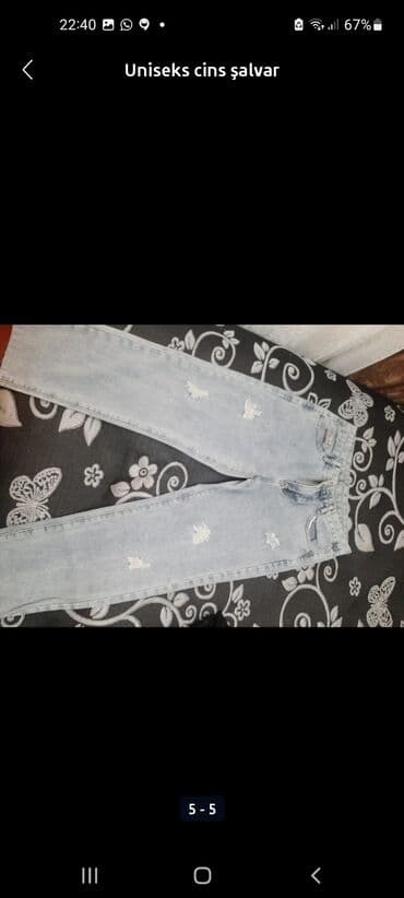 cins pencekler 2022: Uniseks cins şalvar - Rəng: açıq mavi (stonewash) - Kəsim: düz paça — 1