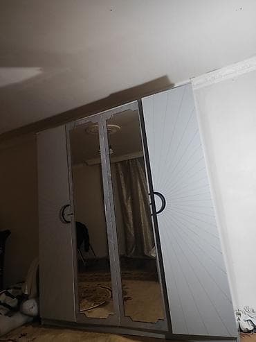 4 qapılı, Güzgülü, Boz, Taxta, Açılan, Düz dolab