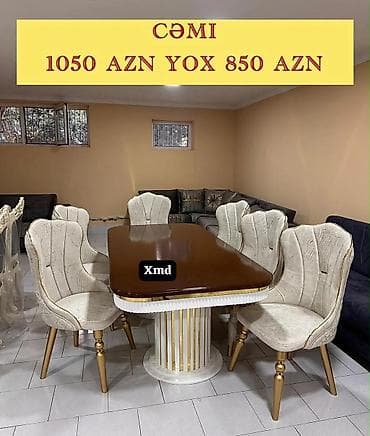 Yemək otağı dəsti – masa və 6 ədəd stul. - Masa: parlaq tünd qəhvəyi