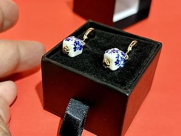 Сумки: Məhsul: Seramik muncuqlu sırğalar - Dizayn: Ağ fon üzərində kobalt — 5