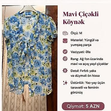 qaqa geyimi: Məhsul: Mavi çiçəkli köynək - Ölçü: M - Material: Yüngül və yumşaq — 1