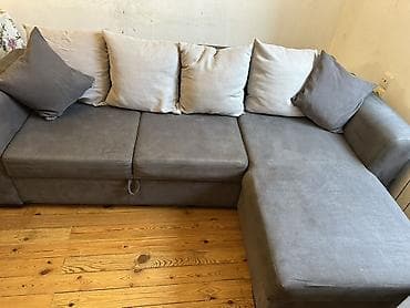 step deke: Boz rəngli L formalı künc divanı(bazalı) Madeyra - Rəng: tünd-boz — 1