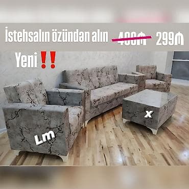 Yeni, Divan, 2 kreslo, Divan, Bazalı, Açılan — 2