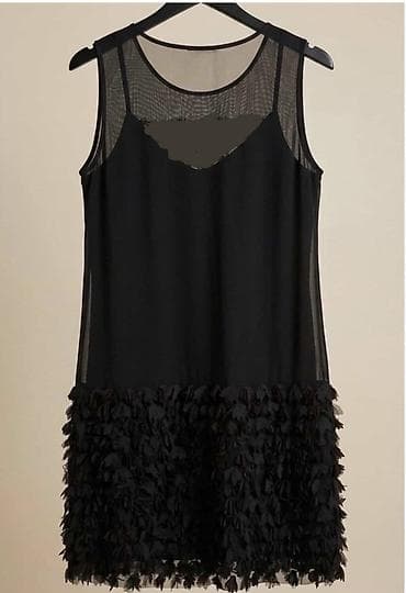 cicekli don: Qara şifon paltar - Zərif sleeveless dizayn,yumru yaxa - Rəng: tam — 1