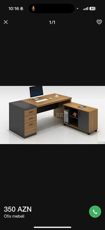 Ofis dolabları: Ofis mebeli dəsti - L formalı iş masası və köməkçi tumbadan ibarət — 1
