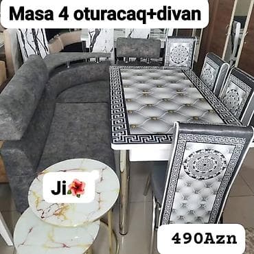 Mətbəx üçün, Yeni, Açılan, Dördbucaq masa, 4 stul — 1