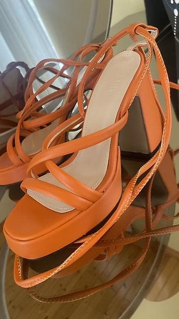 sendel: Narıncı rəngli qadın sandaleti - Model: zolaqlı bağlamalı sandal - — 2