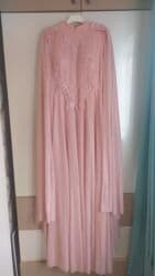 don ziyafət: Zərif pudra-çəhrayı rəngdə uzun ziyafət/gecə geyimi – pelerin — 1