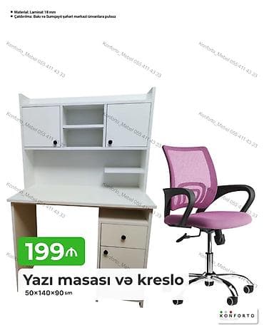 Yazı masası və kreslo dəsti - Masa ölçüləri: 50 × 140 × 90 sm -
