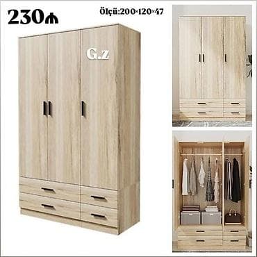 paltar dolabı: 3 qapılı, Siyirməli, Bej, Digər material, Açılan, Düz dolab — 1