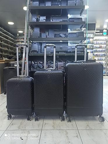 Çamadanlar: Sərt korpuslu premium səyahət çamadan dəsti – 3 ölçü - Rəng: qara — 1