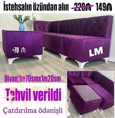 divan ustu: Mətbəx üçün künc divan dəsti. Dəst bənövşəyi rəngli yumşaq üzlüklə — 1