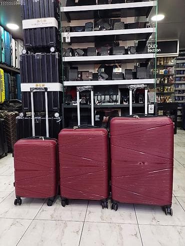 bordo canta: Bordo rəngli 3’lü çamadan dəsti - Ölçülər: kiçik, orta və böyük (3 — 1