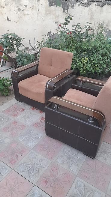 Divan və kreslo dəstləri: İşlənmiş, Mini-divan, 2 kreslo, Bazalı, Açılan — 3