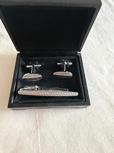Gümüş rəngli kişi aksesuar dəsti - Tərkib: 1 cüt manjet düyməsi + 1 — 2