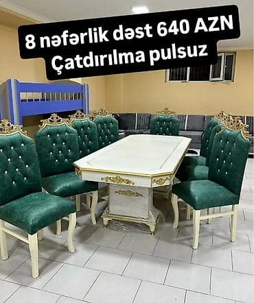 stol stul prokat: Masa–stul dəsti - Klassik üslubda 1 ədəd iri yemək masası və 6 ədəd — 10